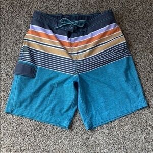 Striped Multicolor Men’s Board Shorts, Size M (32-34)